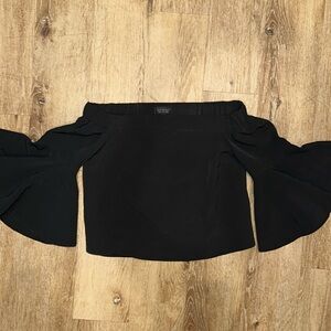 Topshop Black Off Shoulder Top with wide Sleeves SZ 2